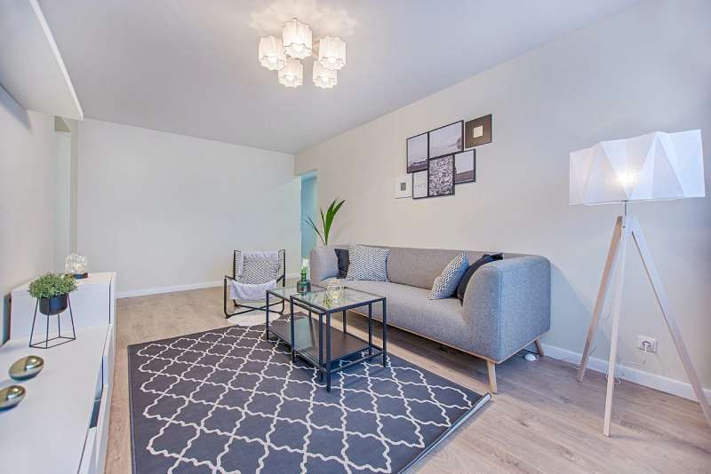 Interior in blue and white colors and wooden elements